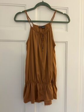 Vince Rust Brown Spaghetti Strap Ruffle Hem Tank